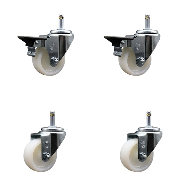 Service Caster 3'' Nylon Wheel Swivel 7/16'' Grip Ring Stem Caster Set 2 Brakes, 4PK SCC-GR20S314-NYS-PLB-716138-2-S-2 - main